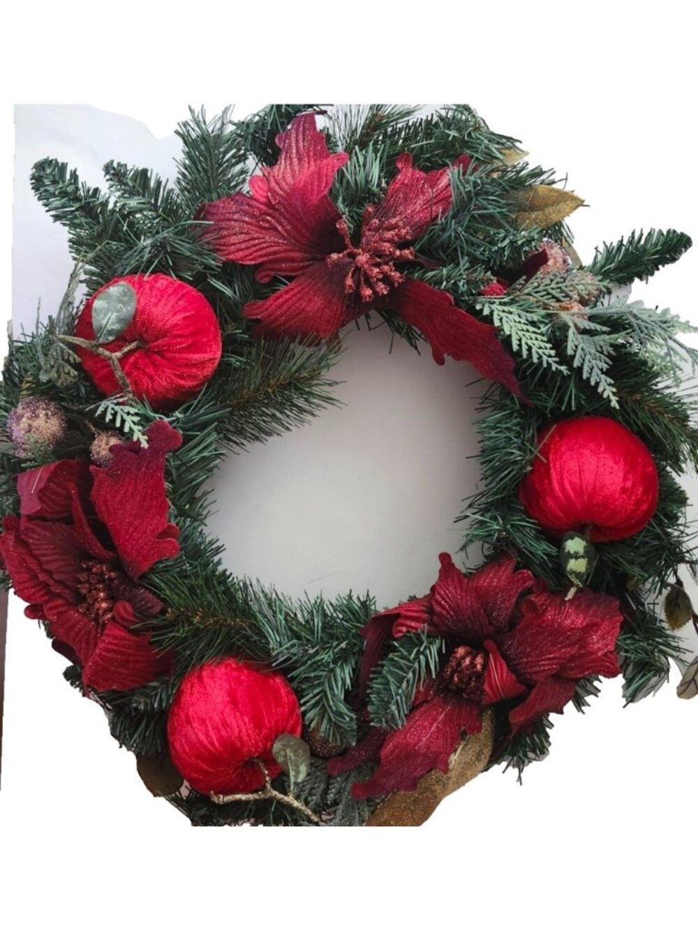Poinsettia Apples Glitter 19in Wreath Gorgeous